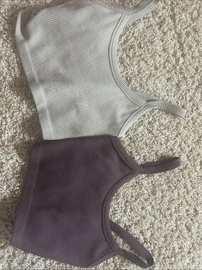 SHEIN Ribbed Cropped Tank Tops in Light Gray and Plum
